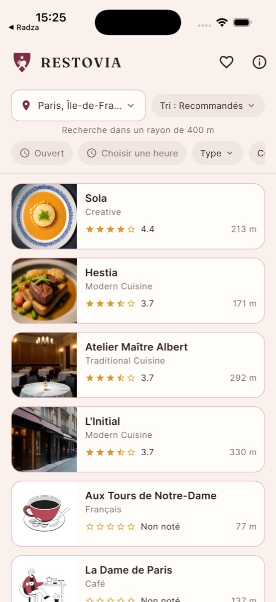 Restovia — liste des restaurants